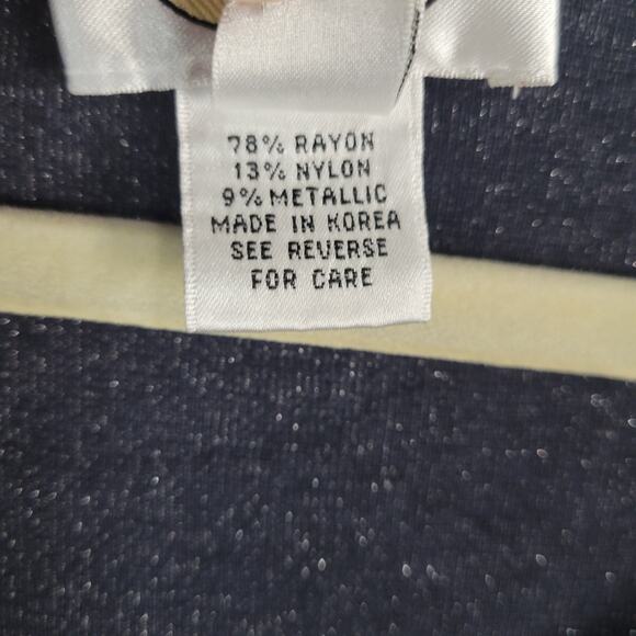 Vintage Talbots V-neck 3/4 Sleeve Shimmer Cardigan size M navy silver 90s office - Picture 5 of 7